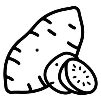Simple Line Drawing of a Sweet Potato Sliced Open, Displaying its Creamy Interior, on a White Background vector