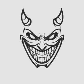 Devil face with horns and teeth on a light background vector