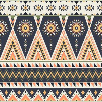 Tribal striped seamless pattern and aztec geometric background. Can be used in textile design, web design for making of clothes, accessories, decorative paper, wrapping, backpacks, etc. vector