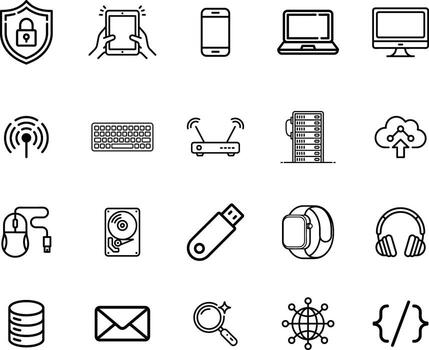 Technology Line Icons for Digital and IT Projects. vector