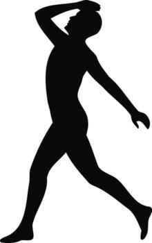 Silhouette of a person midstride with arm raised, minimalist and dynamic pose vector