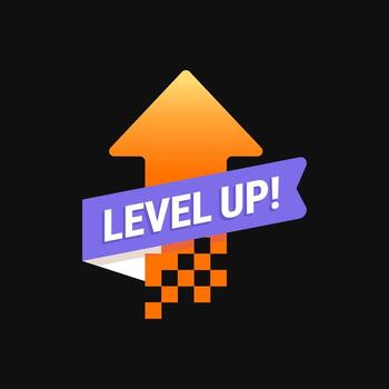 arrow with Level Up text, logo, icon, symbol of progress, upgrade, achievement, success, and motivation. Perfect for gaming, apps, esports, banners, and rewards design vector