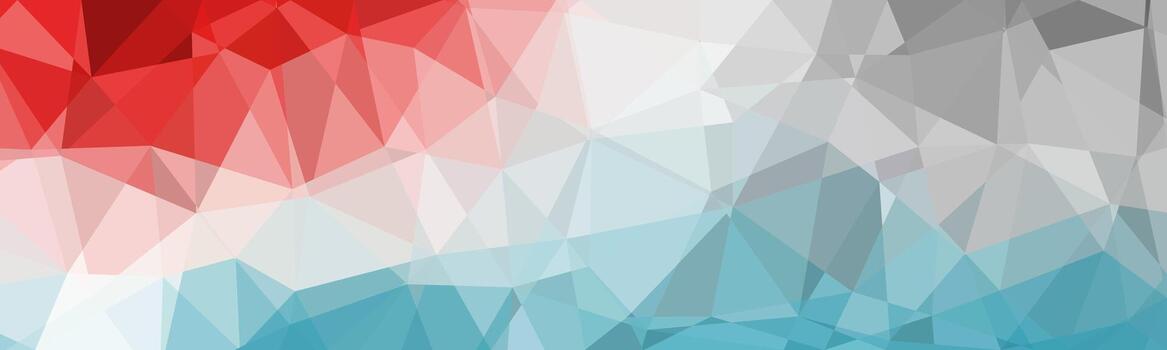 Abstract geometric background with red, white, gray, and blue triangular polygon shapes in gradient style. vector
