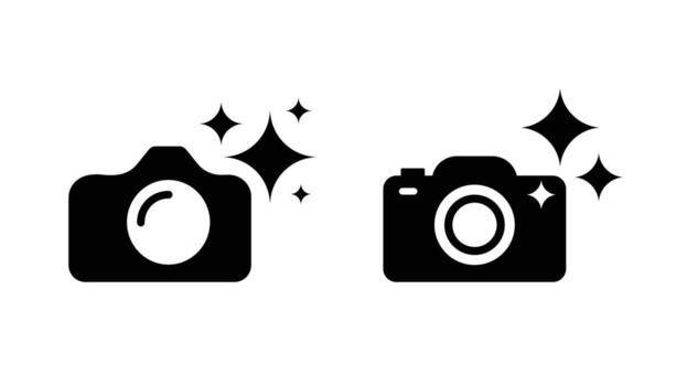 ai cámara icono en alto contraste con estrella símbolo. artificial inteligencia cámara íconos presentando brillar acentos vector