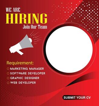 We are hiring join our team red background with job openings vector