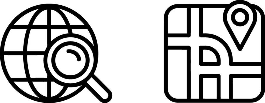 Global search and location pin map icons for navigation and online discovery vector