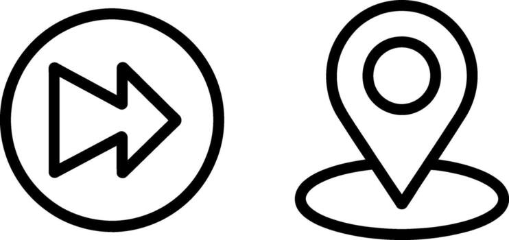 jugar adelante y ubicación alfiler íconos sencillo contorno gráficos para medios de comunicación y navegación interfaces vector
