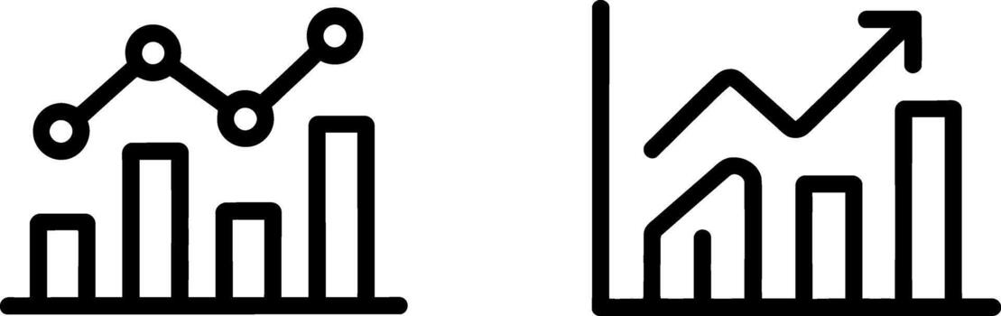 dos sencillo bar gráfico íconos demostración hacia arriba tendencias con línea gráficos para datos análisis vector