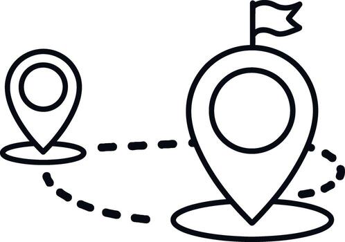 ubicación alfiler mapa íconos demostración ruta y navegación puntero con bandera y destino marcadores vector