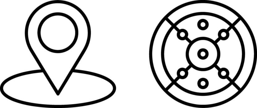Location pin and target icons simple outline graphics for navigation and precision vector