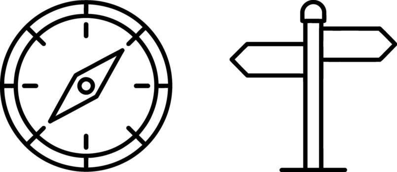 Compass and signpost icons representing direction guidance navigation and travel choices vector