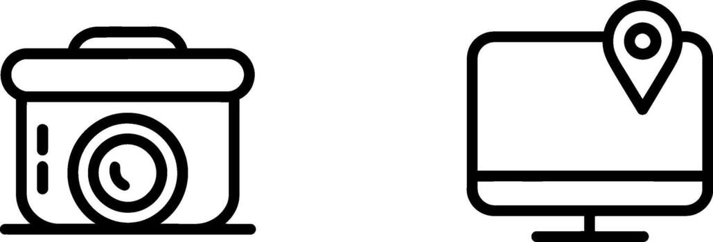 Simple line icons representing a camera and a computer monitor with a location pin vector