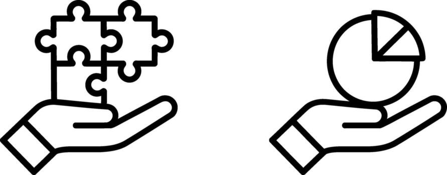 Hands holding puzzle pieces and pie chart icons representing strategy and data analysis concepts vector