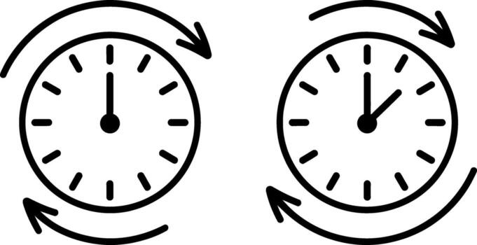 Two simple clock faces showing time progression and circular motion arrows vector