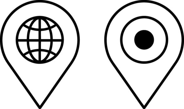 Two stylized location pin icons one with globe other with central dot for navigation vector