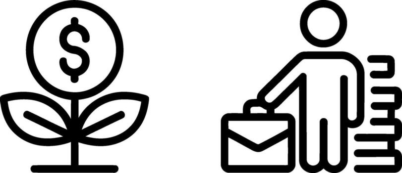Money tree and business person with briefcase and stack of coins icon set vector