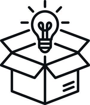 Open box with illuminated light bulb symbolizing new idea and innovation out of the box thinking vector
