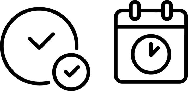Clock with check mark and calendar with clock icons for time management and scheduling vector