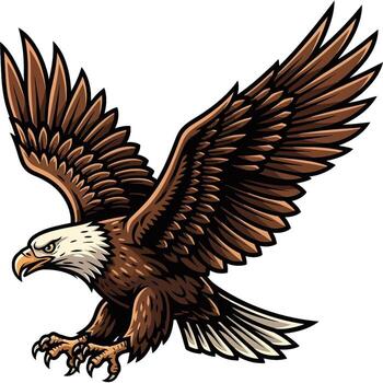 Dynamic illustration of a magnificent bald eagle in powerful flight, with wings spread wide and sharp talons ready, symbolizing strength, freedom, and the wild spirit of nature vector