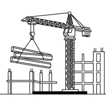 Construction Crane Loading Building Materials Line Art Illustration for Engineering Projects vector