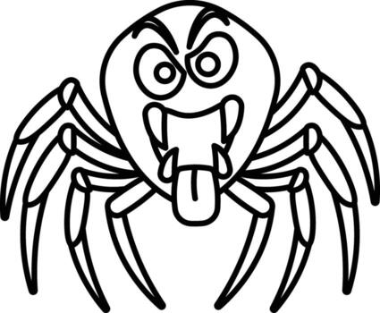 spider with sharp teeth and a tongue outline style. vector