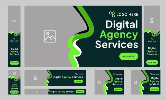 Editable web set banner design for social media post, digital marketing agency web set banner design, fully customizable eps 10 file format vector