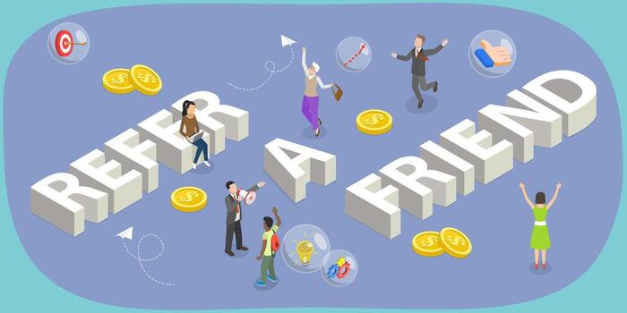 3D Isometric Flat Illustration of Refer a Friend , Referral Program vector