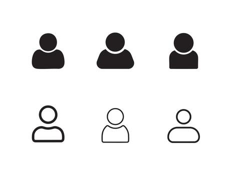 isolated User Profile icon set in black outline and fill with white background vector