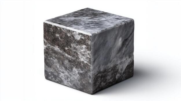 A realistic gray marble cube presenting stunning textures and patterns. photo