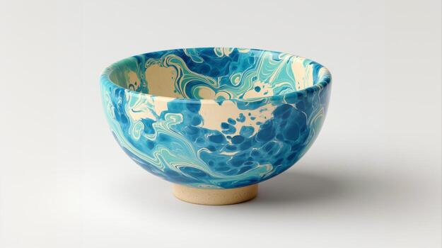 hecho a mano cerámico cuenco con turquesa remolinos y único patrones para decorativo utilizar foto