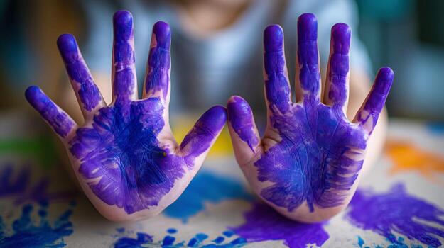 Kids Making Colorful Ghost Handprints with Paint on Their Hands for Creative Art Activities photo