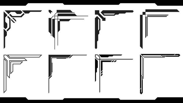 Futuristic Tech Borders Abstract Digital Corner Frames for UI Gaming and Sci Fi Design vector