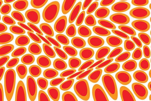 simple abstract orange red color big to small polka dot circle wavy distort pattern optical illusion with red and orange ellipses vector