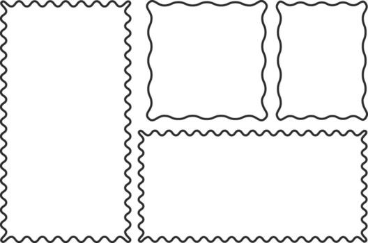Wavy zigzag hand drawn colorful frames. Outline black Curved rectangle edge frame. Squiggle curve shapes frame box vector