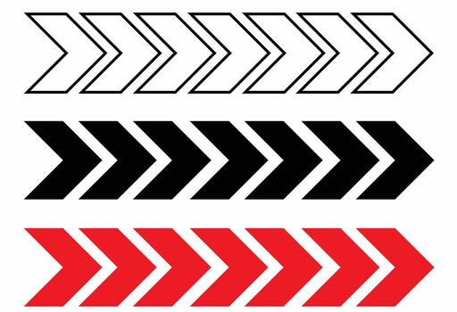 dynamic moving arrow symbol. Pointing right chevron arrow different style. speed direction signs. directional arrows symbols vector