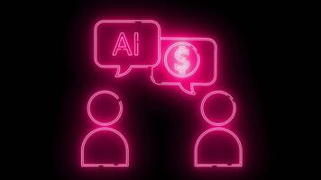 ikon av två människor kommunicerar med varje Övrig diskuterar artificiell intelligens och dollar med neon effekt video