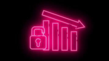 öppen hänglås ikon och ner Graf ikon med neon effekt video