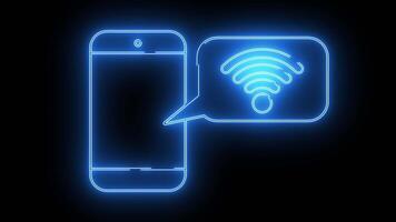 wiFi ikon och smartphone pop- upp ikon med neon effekt video