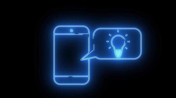 ljus Glödlampa ikon och smartphone pop- upp ikon med neon effekt video