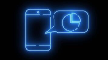 paj Diagram ikon och smartphone pop- upp ikon med neon effekt video