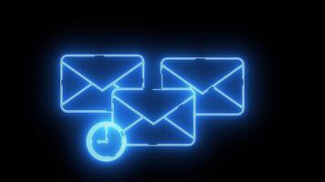meddelande samling ikon och vägg klocka ikon med neon effekt video