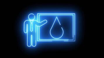 vatten släppa ikon och presentation ikon på skärm med neon effekt video