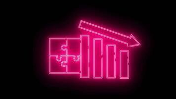 rompecabezas icono y grafico icono abajo con neón efecto video