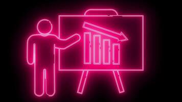 presentation person ikon på styrelse och Graf ikon gående ner med neon effekt video