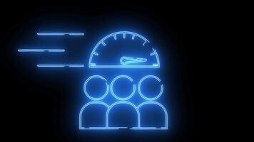 icon of a group of people and a speedometer icon with a neon effect video