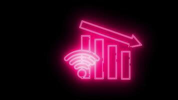 wifi icon and graph icon down with neon effect video