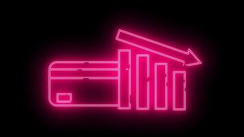 Bankomat kort ikon och ner Graf ikon med neon effekt video