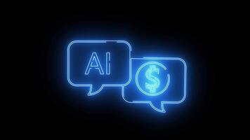 pop- upp meddelande ikon handla om artificiell intelligens och dollar med neon effekt video