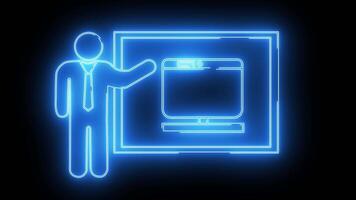 computador monitor ícone e apresentação ícone em tela com néon efeito video