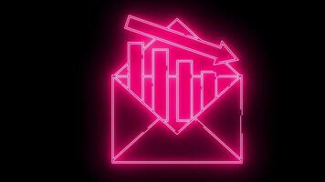 öppen kuvert ikon och ner Graf ikon med neon effekt video